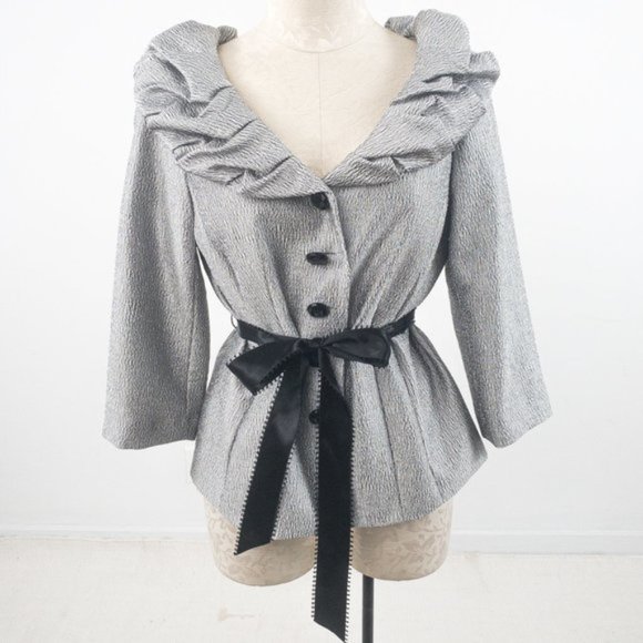 Vintage 80s M Metallic Crinkle Formal Blazer Silve